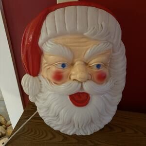 Vintage Santa Face Tongue Out Blow Mold Lighted 16” Wall Door Hanger